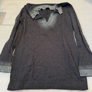 Tory Burch Gray Top with Silver Embellishments